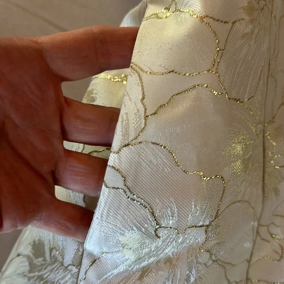 LULUS.Shiny Ivory & Gold Jacquard Mini Dress. Size S. Adjustable Straps. - Picture 8 of 10